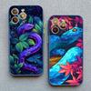 Snake Flower Snake Painting Phone Case for iPhone 11 12 13 Mini Pro Max 16 15 14 Pro Max XS X XR 15 8 7 Plus SE Shockproof Cover