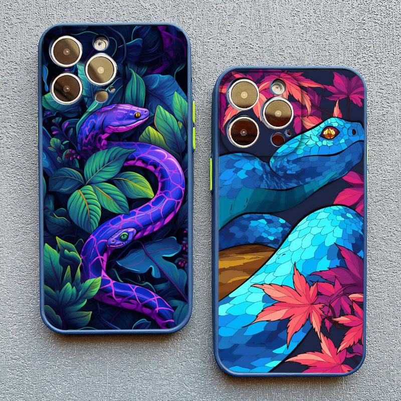 Snake Flower Snake Painting Phone Case for iPhone 11 12 13 Mini Pro Max 16 15 14 Pro Max XS X XR 15 8 7 Plus SE Shockproof Cover