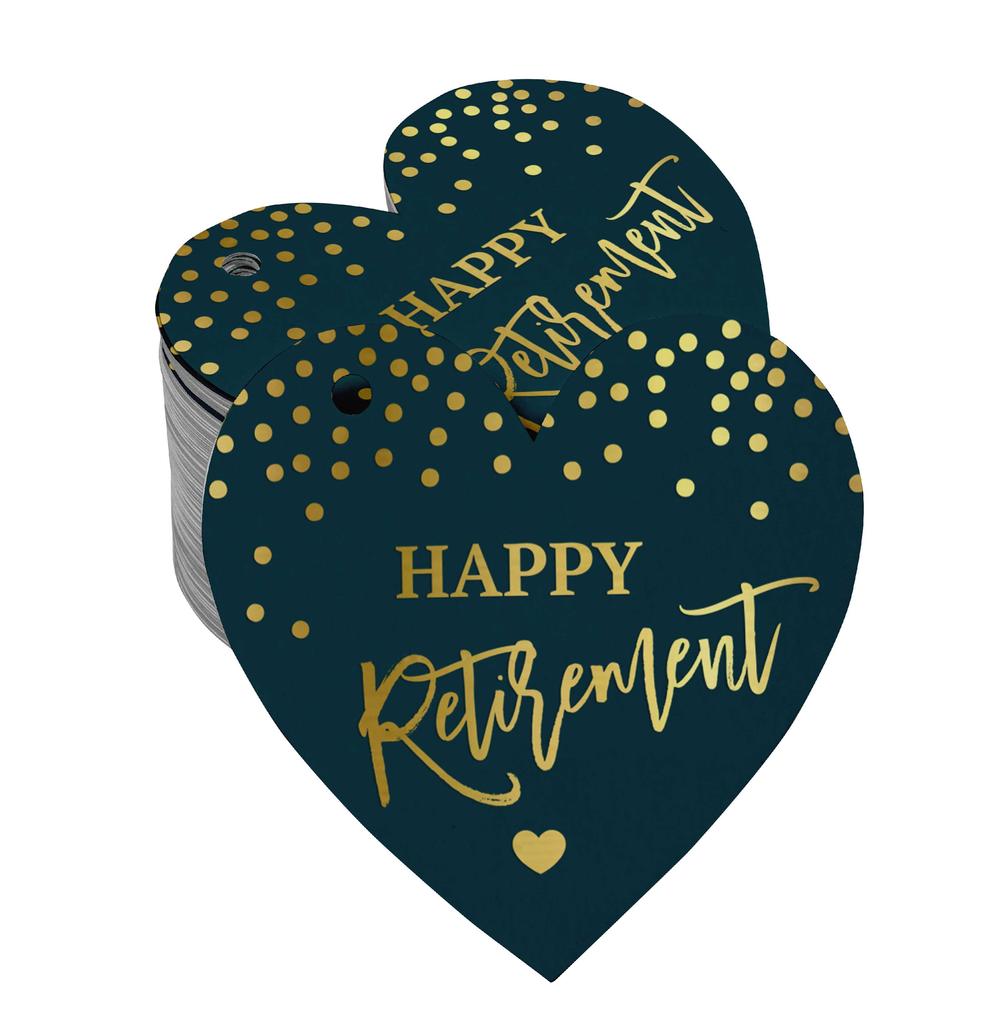 Inkdotpot Silver Foil Paper Hang Tag Happy Retirement Favor Tag 100 Pieces