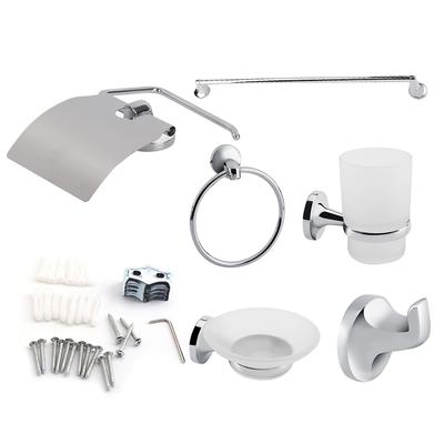 6pcs Wall Mount Bathroom Toilet Accessory Set Towel Rack Toothbrush Soap Paper Holder