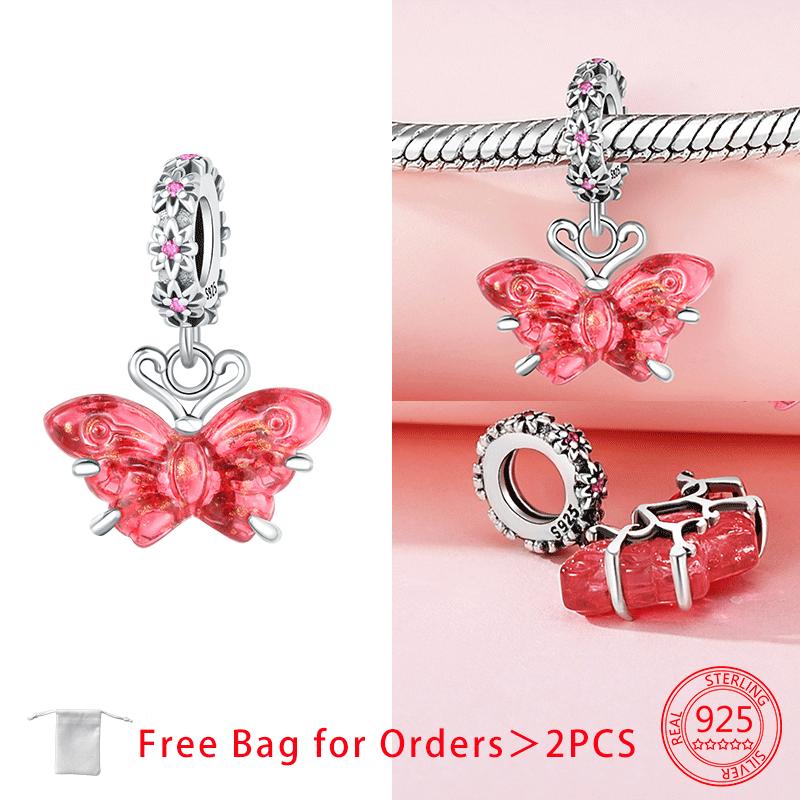 Original Charms Copper Red Butterfly Color Bowknot Beads Pendant Fit Diy Bracelet Necklace Jewelry Making Birthday Fine Gift