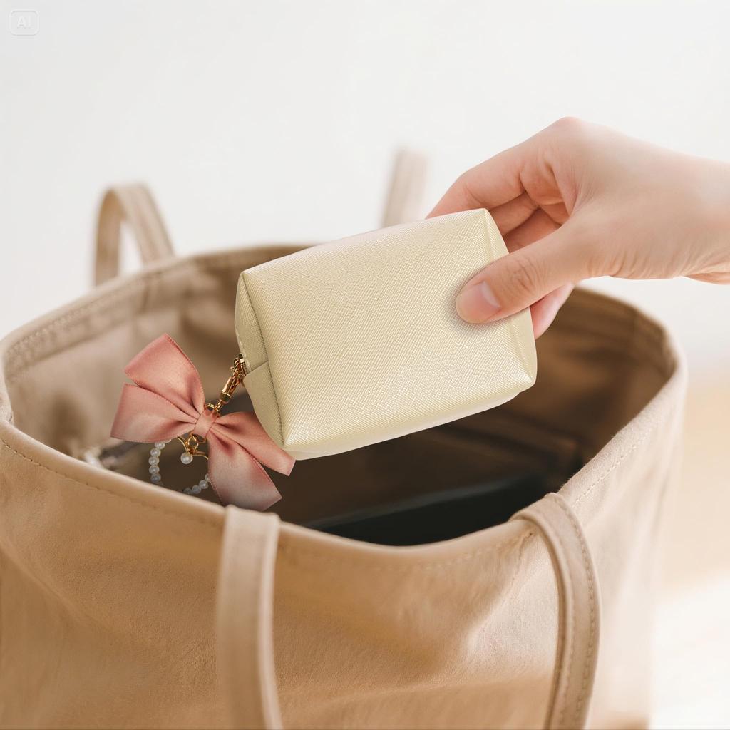 YIYIMUKI Mini Cosmetic Small Gadget Sanitary Set of with Butterfly Ribbon and Pearl Cute and Stylish Korean Freestanding Great Travel Pouch, Pouch,