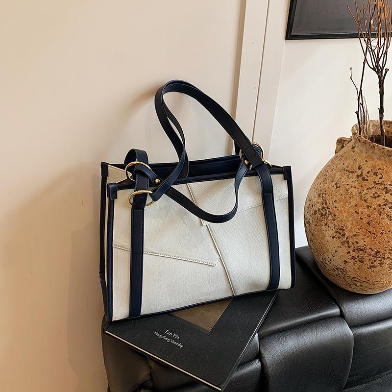 Large-capacity Bag Women's New Spring and Summer Contrasting Color Splicing Shoulder Bag Class Commuter Tote Bag