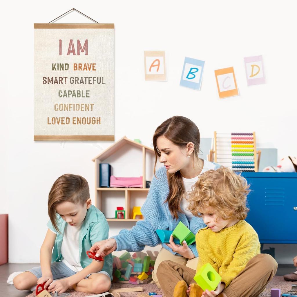 ZTGDA I Am Kind, I Am Brave Wall Hanging Poster, Classroom Wall Decor, Positive Quotes, Kids Poster, Nursery Decor, Playroom, Bedroom, Toddler Room