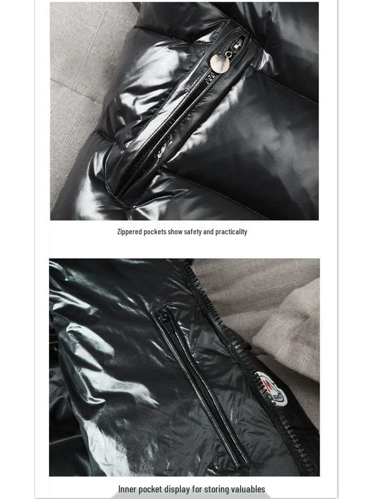 Winter Couple Shiny Hooded Puffer Jacket - Wash-Free, Thickened Down Outerwear for Men & Women