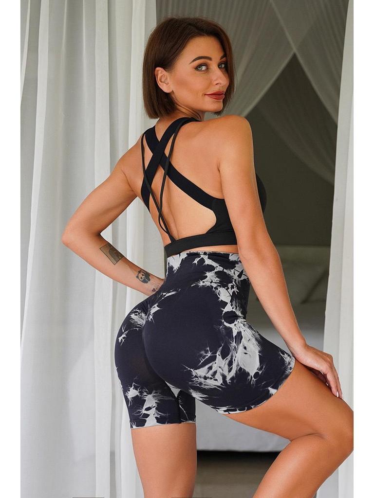 Women's High Waist Tie-Dye Yoga Shorts—Quick-Dry, Peach-Hip & Abdomen Support for Cross-Border Fitness & Sports