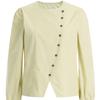 Shop   Women No Collar Asymmetrical Button Line Simple Shirring Blouse Ivory Egg