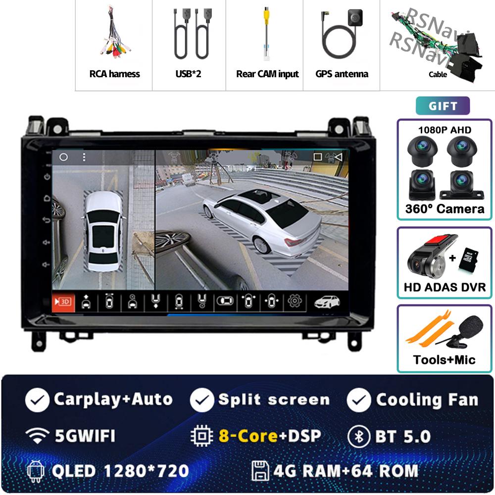 Android 14 Carplay Car Radio For Mercedes Benz B200 W169 W245 Viano Vito W639 Sprinter W906 Multimedia Video Player  GPS Stereo