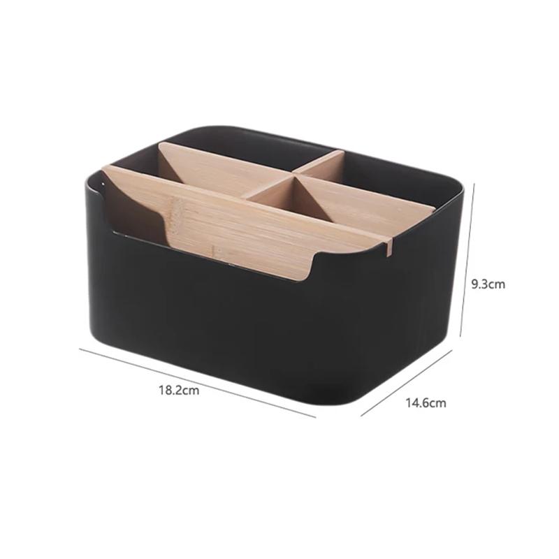 5Grids Remote Control Holder Detachable Bamboo and Plastic Cosmetic Storage Box Makeup Brush Organizer for Home Office Bins