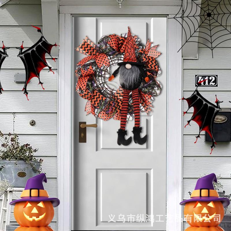 Halloween Door Wreath Decoration With Long-Legged Figure Ghost Theme Party Prop Home Yard Entrance