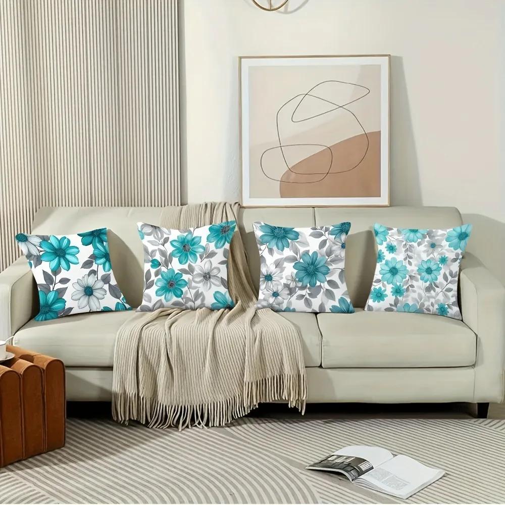 Blue and white decorative pillowcase, ultra-soft polyester material living room sofa backrest car pillowcase home decoration