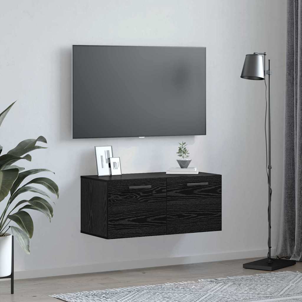 Wall Mounted Wall Cabinet Black Oak Effect 80 X 36.5 X 35 Cm