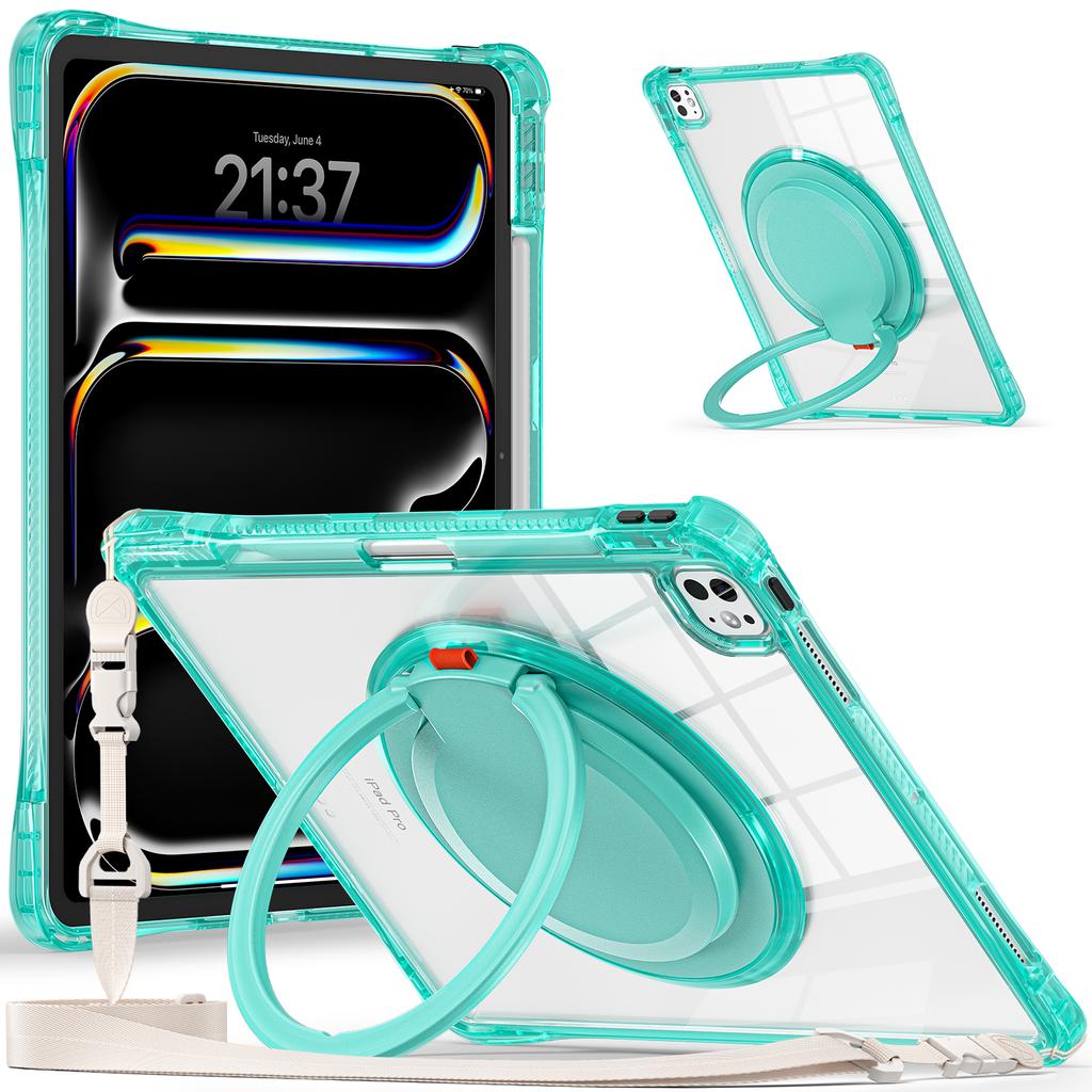 For iPad Pro 13 (2024) Case with Shoulder Strap Kickstand PC+TPU+Acrylic Tablet Cover
