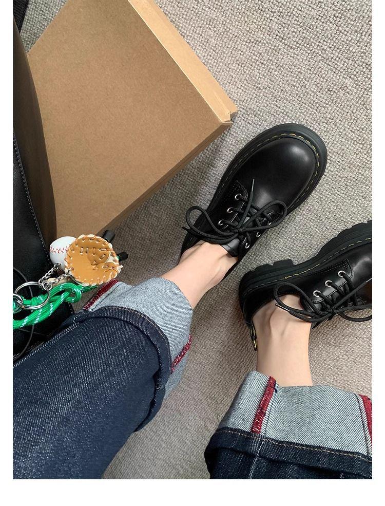 Dámské Oxfords na platformě z měkké kůže – Podzim/Zima 2025 Britský styl Boty na šněrování zvyšující výšku.