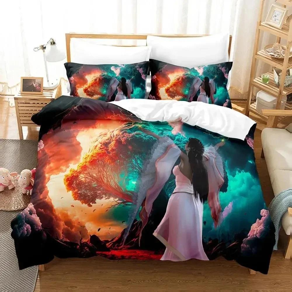 Mother Earth Blacklight Bedding Set Boys Girls Twin Queen Size Duvet Cover Pillowcase Bed Kids Adult Fashion Home Textileextile