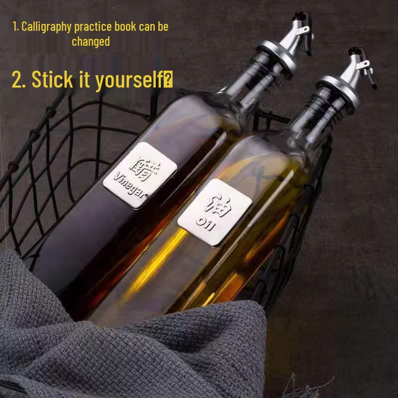 

Квадратная стеклянная бутылка для масла с контролем дозирования для кухонных приправ 500ml + Stainless Steel Oil Label