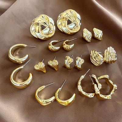 European and American Fashion Round Earrings Temperament Metal Gold Color Geometry  Earrings Ear Jewelry Gift
