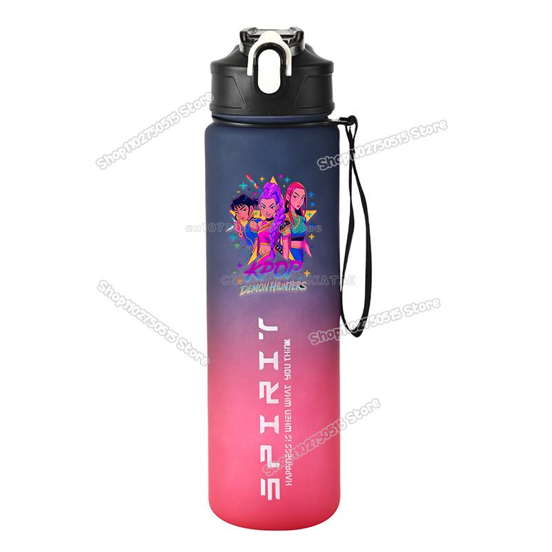 800ML Kpop Lovci Démonů Dětská Láhev na Vodu Mira Zoey Rumi Dívka Sportovní Plastový Hrneček se Slámkou Cestovní Fitness Nepropustná Láhev na Pití