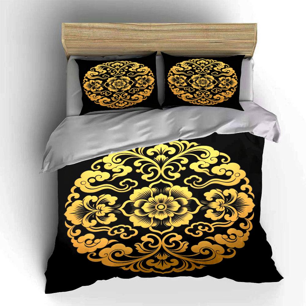 Luxury Golden Pattern Decoration Set Soft Comfortable Duvet Cover Bedding Set Included 1*Duvet Cover & 2*Pillowcases, Gift