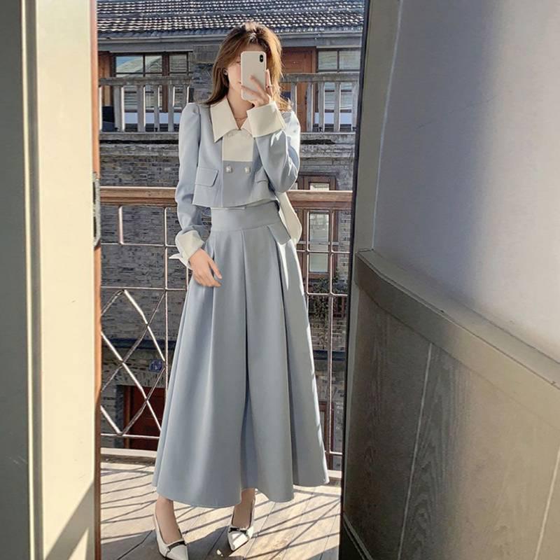 Women's 2025 French Style Two-Piece: Short Jacket & High-Waist Midi Skirt