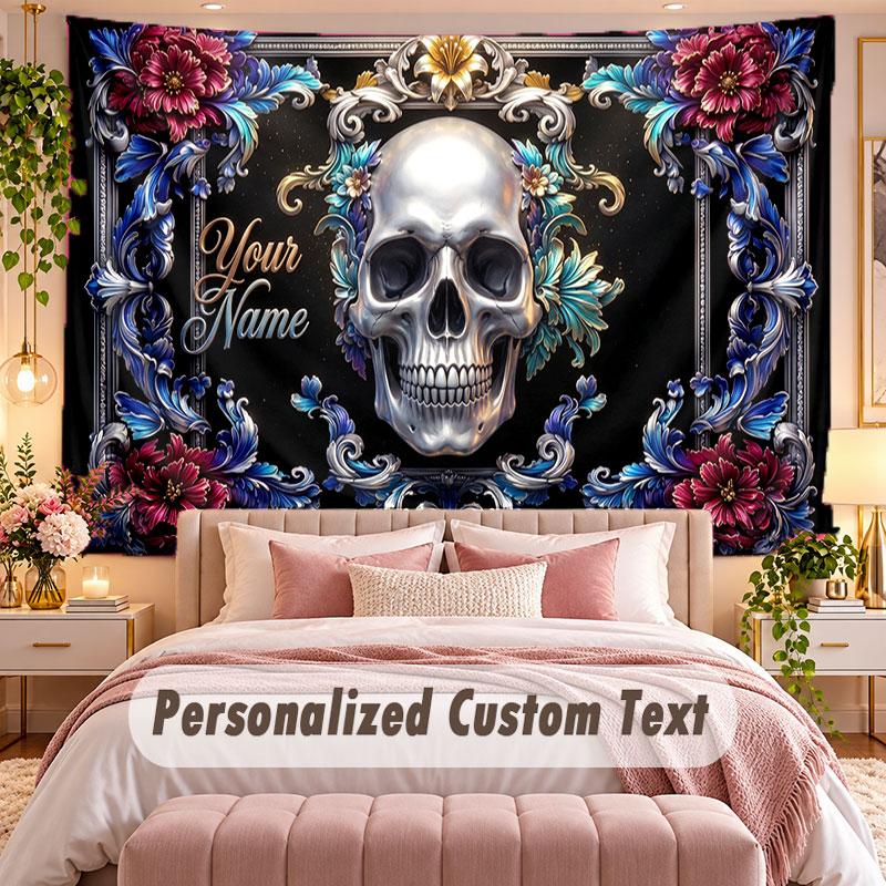 Skull Gothic (234) Theme Wall Tapestry Customized With Name Text Personalized Hanging Tapestry For Bedroom Living Room Decor