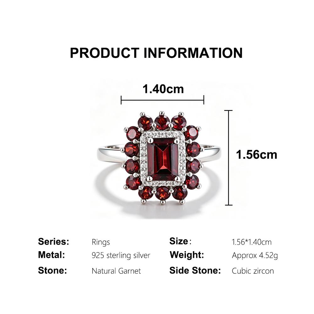 Exquisite Natural Garnet January Birthstone Ring 925 Sterling Silver Grounding Gemstone Fine Jewelry for Women Party Wear Gift