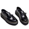 Lightweight - thick-soled fringed loafers women's leather low-top heightening black small leather shoes four-season boots