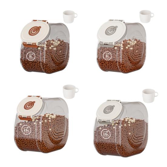 Airtight Grain Storage Box Transparent Pet Food Storage Bin with Timer Function 8L 16L Moisture-Proof Container with Measuring Cup for Grain And Pet