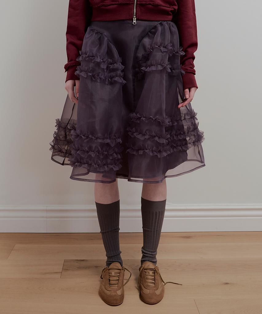 Aobteu Organza Frill Layered Skirt - Charcoal