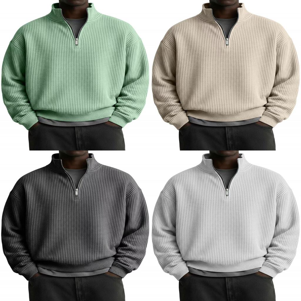 Minimalist Stand Collar Long Sleeve Mens Hoodie With Polyester Fabric For Casual Wear