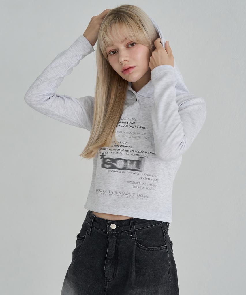 Logo Slim Hooded Long Sleeve (White Melange)