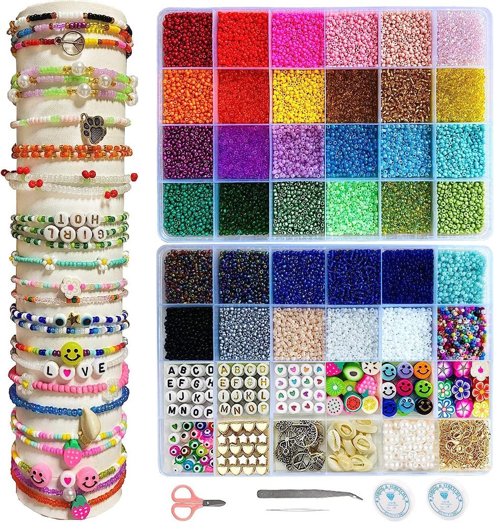 סט חרוזי אורז DIY, חרוזי חרס רך, צמיד חרוזים, שרשרת, אביזרי תכשיטים