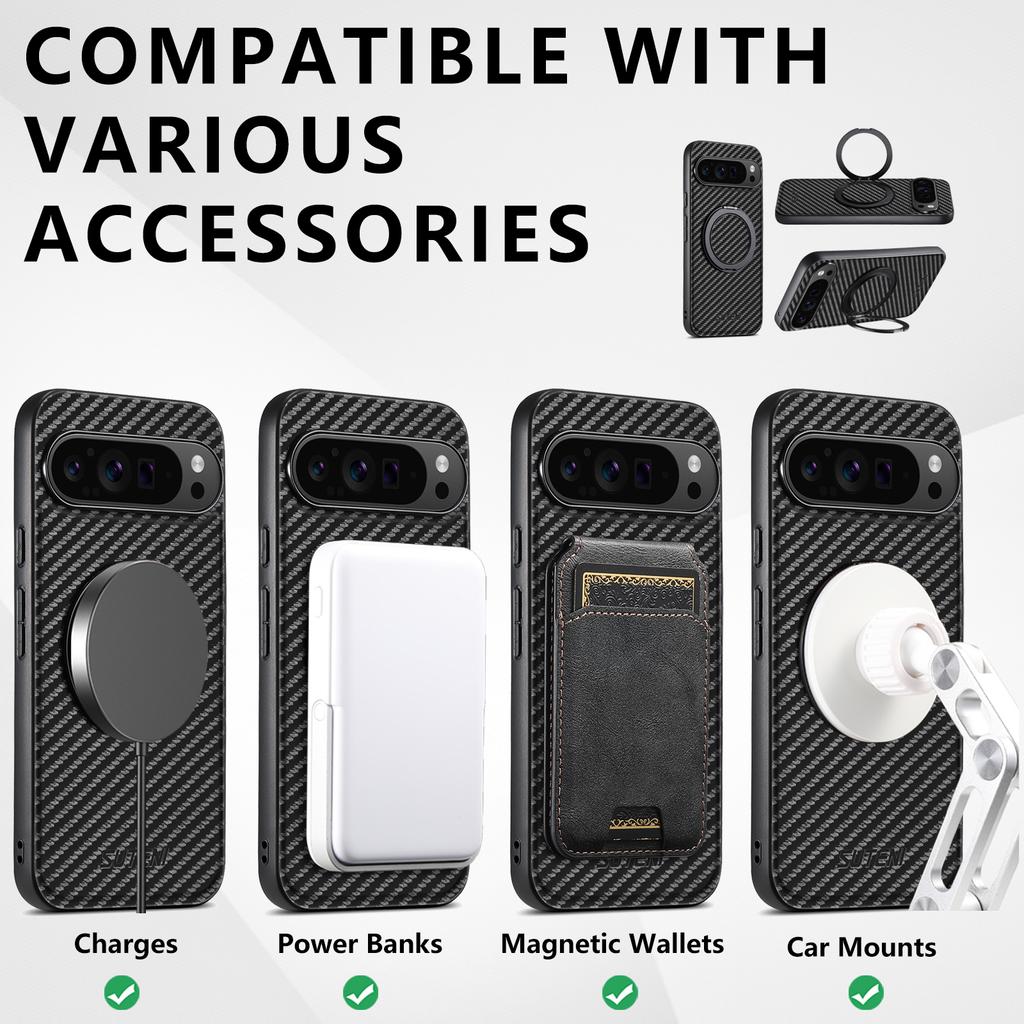360-degree Rotating Magnetic Carbon Fiber Textured Case for Google 10 Pro XL 9A 9 8A 8 7A 7 6A 6 Shockproof For Magsafe Cover