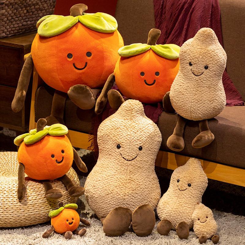 Adorable Cartoon Style Plush Persimmon And Peanut Pillow Soft Toy For Home Decoration
