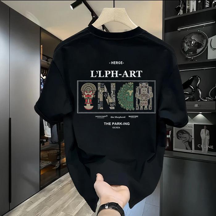 

2025 Новая летняя мужская модная брендовая футболка с принтом, уличный тренд, повседневная, свободная, дышащая, с круглым вырезом, с коротким рукавом, топ XXXXXL чёрный