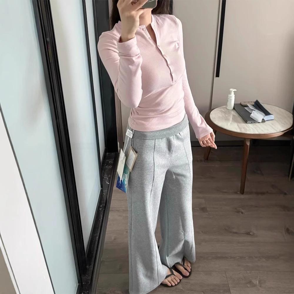

Women s High-End Slimming Henley Long Sleeve T-Shirt - Autumn/Winter Waist-Hugging Base Layer Extra Large