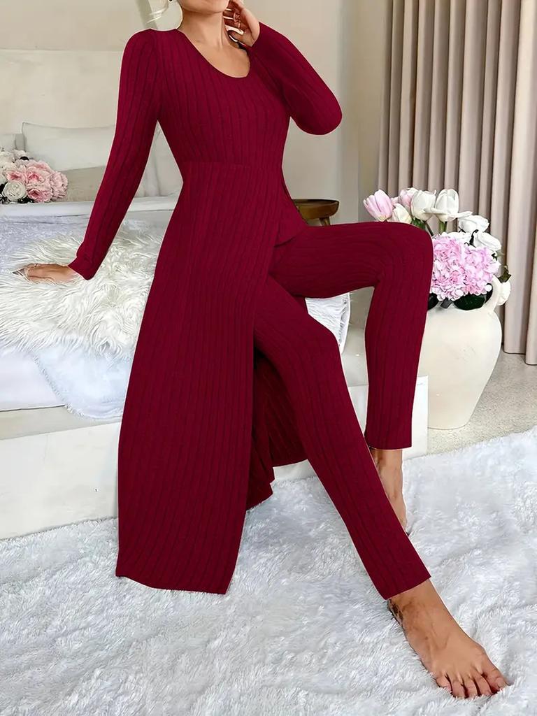New Design Crew Neck Ruffled Long Sleeve Set 2 Pieces Spring Set