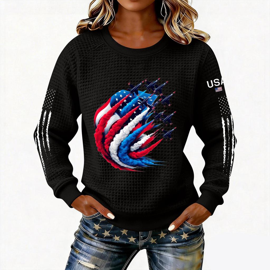 Women's Fashionable Lightweight Long-Sleeved Pullover Sweatshirt With Printed Round Neck