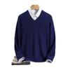 New solid color V-neck cashmere sweater men's long-sleeved pullover loose sweater with wool sweater inside