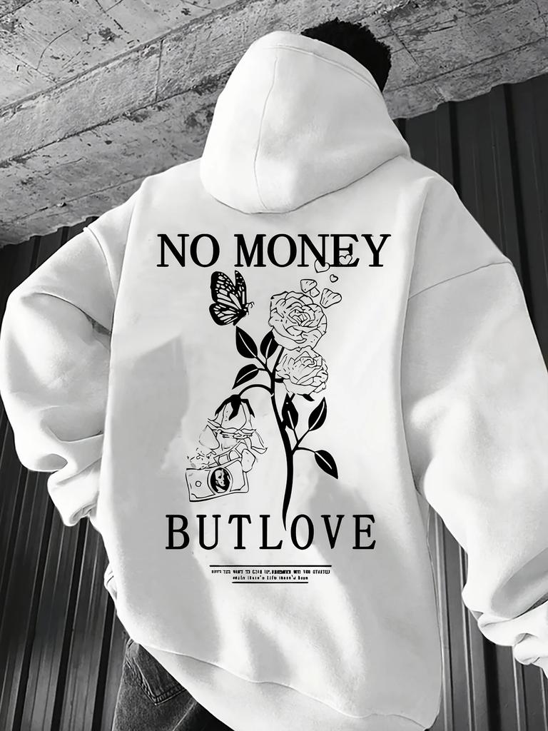 Men's Casual Hoodie, Unique Floral Print - Soft Polyester Fiber, Machine Washable, Loose Fit, Suitable for Spring and Autumn Out