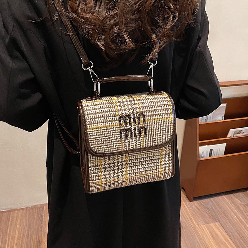 

2025 new woolen plaid canvas backpack women s high-end sense niche underarm shoulder bag large-capacity backpack tide 20*9*20