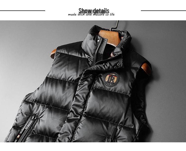 Męska Europejska Błyszcząca Kamizelka Puchowa - Zimowa z Kołnierzem Stojącym Moda Biały Puch Kaczy Odzież Wierzchnia