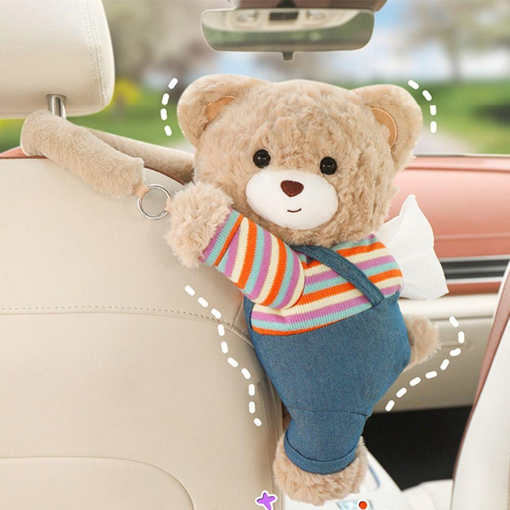 Soft Plush Bear Vehicle Tissue Bag Creative Plush Tissue Box Dispenser Living Room