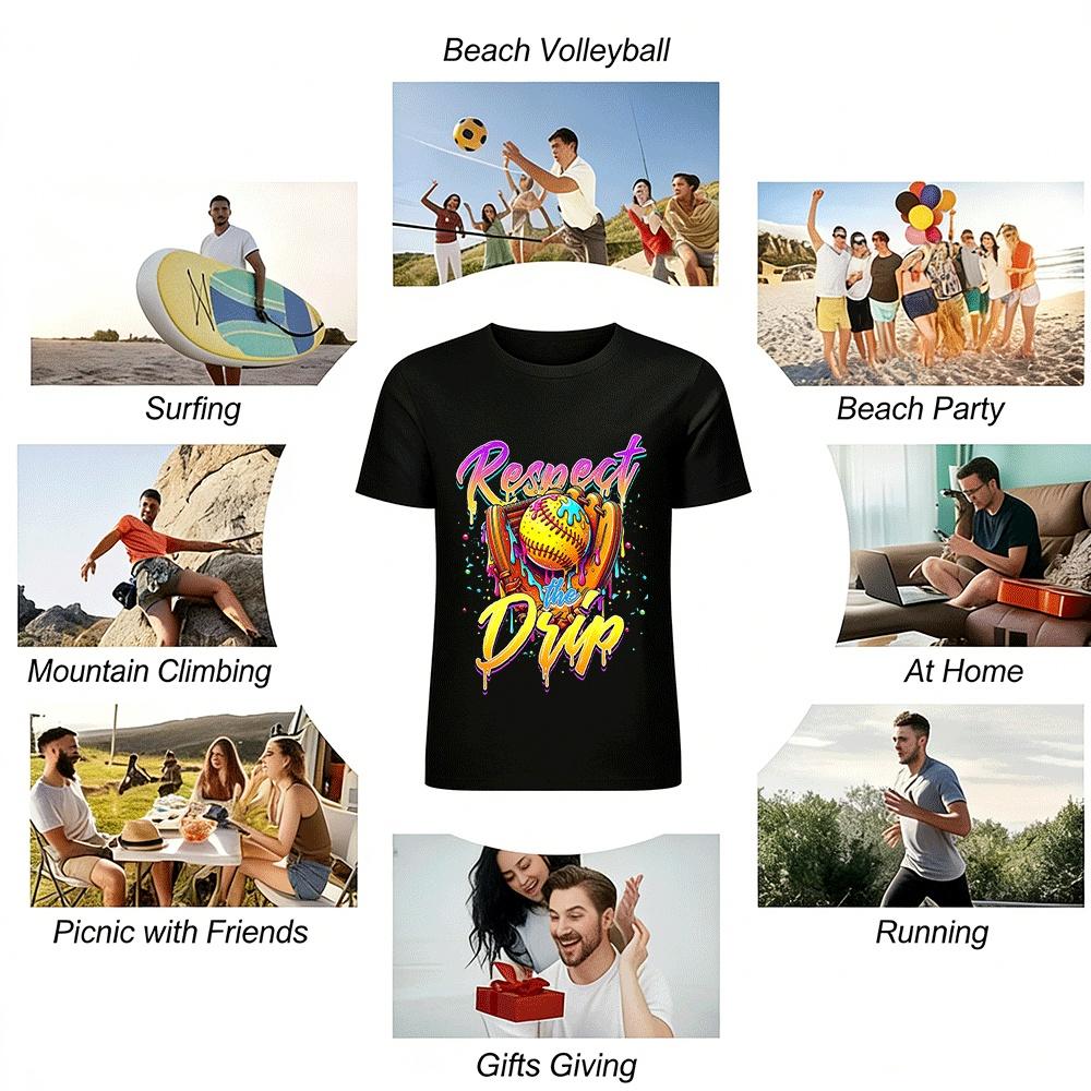 Respect The Drip Baseball Graphic Cool Casual Short Sleeve Tee Pure cotton T-shirt