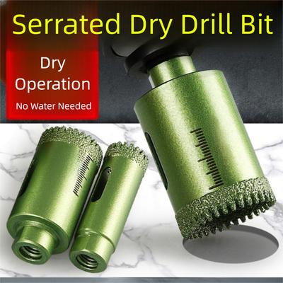 Vacuum Brazed Tile Hole Opener Dry Drilling Angle Grinder Stone Drill Bit Less Heat Serrated Dry Drilling Tool Porcelain Cutting