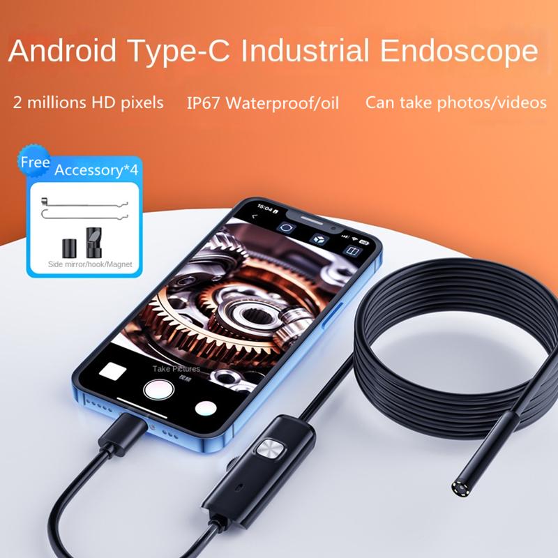 7.0MM TYPE-C iPhone Endoscope Camera Waterproof 6 LED Adjustable USB Android Flexible Inspection Borescope Cameras for Phone PC