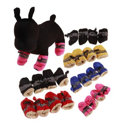 4 Stück Winterhundeschuhe Warm Wasserdicht Welpenstiefel mit Rutschfester Sohle Verstellbare Fleecegefütterte Hundestiefel für Kaltes Wetter Pfotenschutz