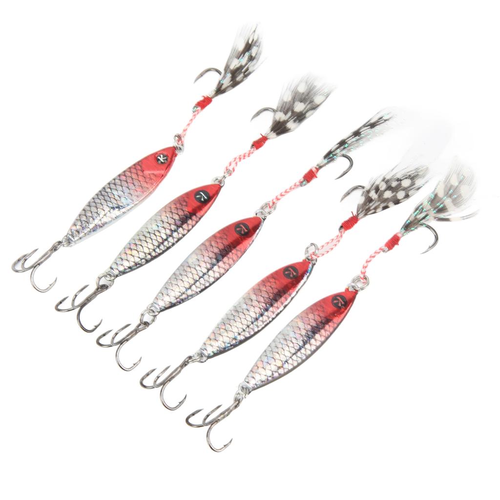 5Pcs Artificial Fishing Lure Lifelike Fishing Bait with Treble Hook for Saltwater Freshwater Red Head Silver Body