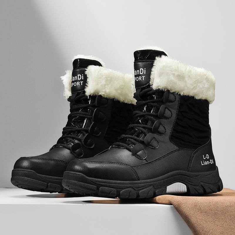 

Men s Outdoor with Thick Velvet and Warmth Snow Boots Cotton Shoes Waterproof and Cold Proof Long Boots Simple Elegant Design 49 чёрный