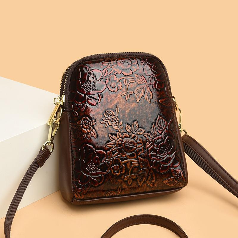 Simple and Versatile Shoulder Bag Women's New Mobile Phone Bag Double-layer Vertical Middle-aged Mother Messenger Bag